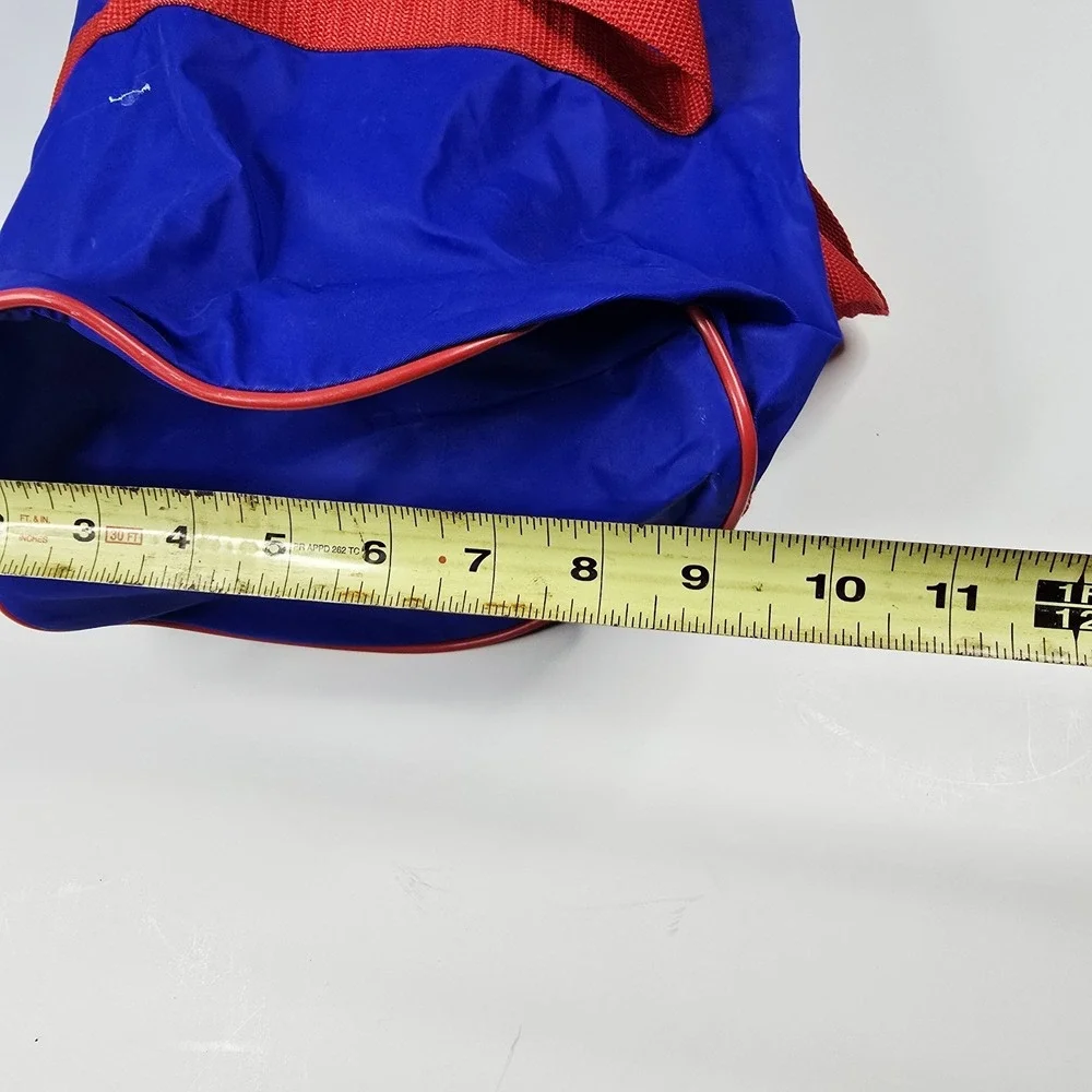 Vintage Sports Pages Duffle Bag Blue Red Nylon Gym Travel Barrel Weekender 18